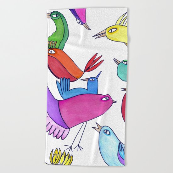 gossipy birds Beach Towel