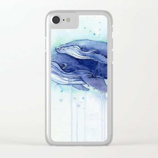 Humpback Whale Watercolor Mom and Baby Painting Whales Sea Creatures Clear iPhone Case