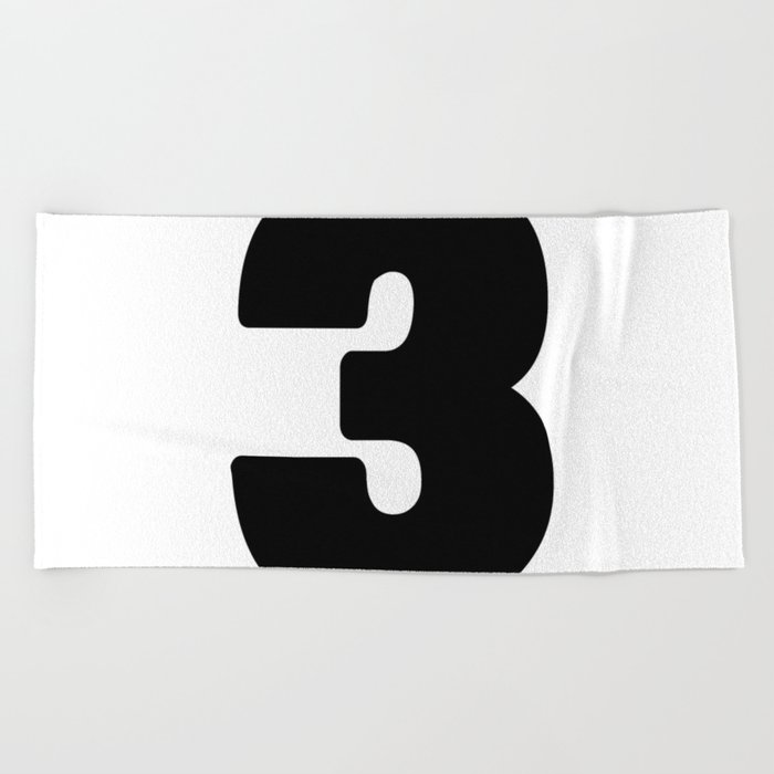 3 (Black & White Number) Beach Towel