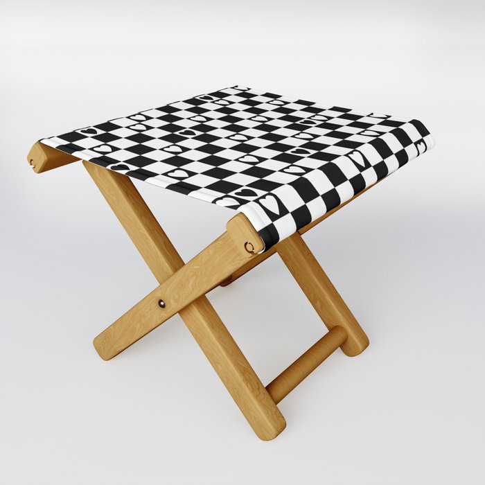 Checkered hearts black and white Folding Stool