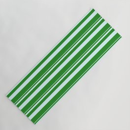 [ Thumbnail: Light Cyan and Forest Green Colored Lined Pattern Yoga Mat ]