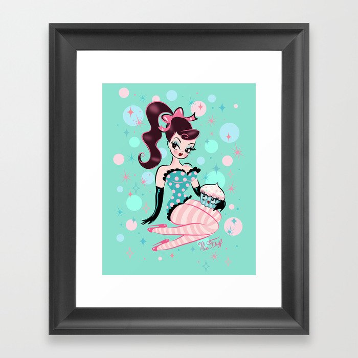 Cupcake Pinup Girl with Chocolate Hair Framed Art Print