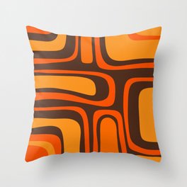 Palm Springs Retro Mid-Century Modern Abstract Pattern in 70s Brown and Orange Throw Pillow