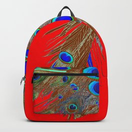 DECORATIVE  RED GREEN BLUE PEACOCK FEATHER JEWELS Backpack