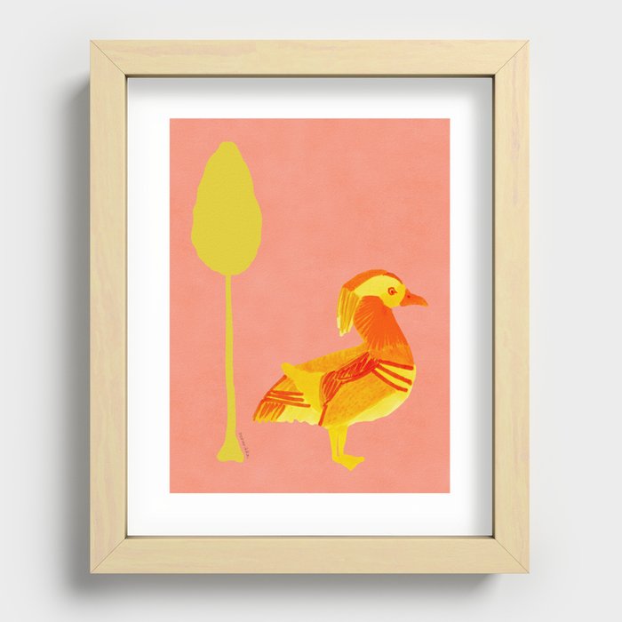 Bird and a Tree - Yellow and Salmon Recessed Framed Print