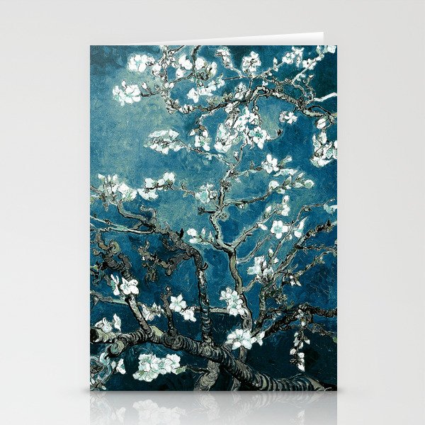 Van Gogh Almond Blossoms : Dark Teal Stationery Cards