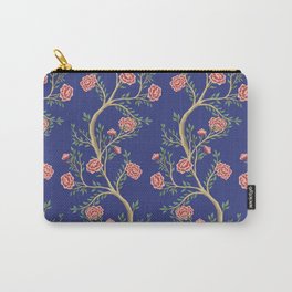 Vintage garden rose flower tree floral seamless pattern blue background. Exotic chinoiserie hand drawn.  Carry-All Pouch