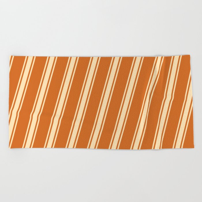Chocolate & Beige Colored Lined/Striped Pattern Beach Towel