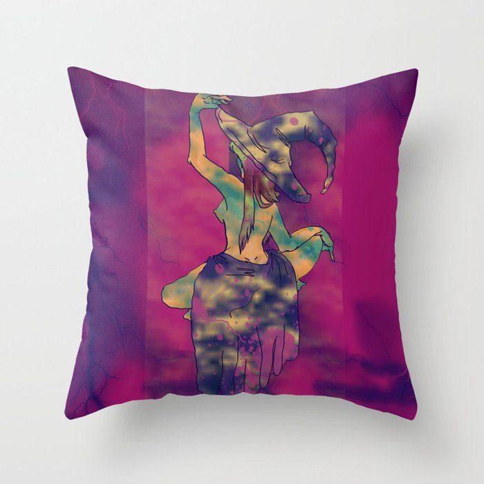 Floating Witch: Psychedelic  Throw Pillow