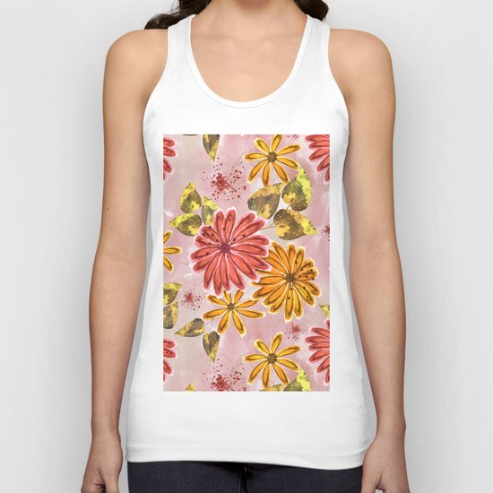 Pink, orange flowers. Unisex Tank Top