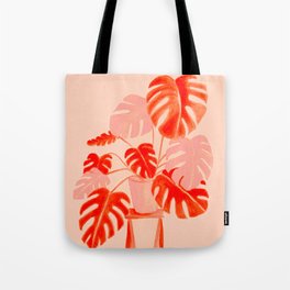 Coral Monstera Tote Bag