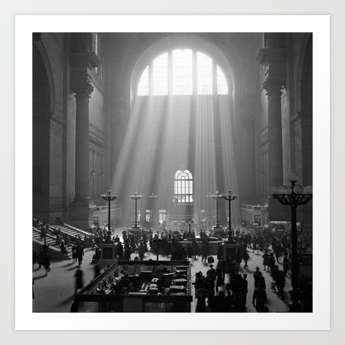 Penn Station, Rays of Light black and white photograph - black and white photography Art Print