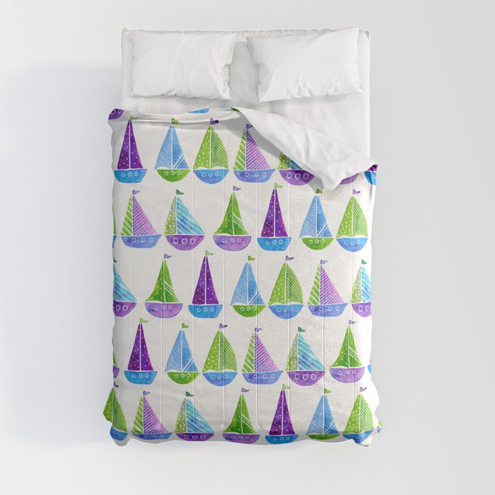Watercolor colorful boats Comforter
