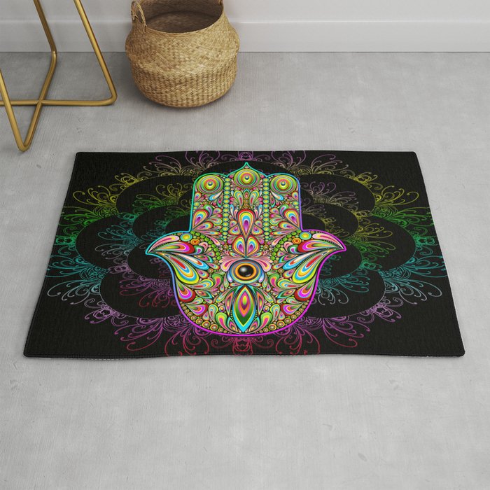 Hamsa Hand Amulet Psychedelic Rug By Bluedarkatlem Society6