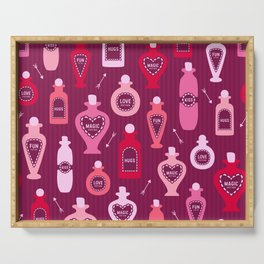 Retro Valentine's magic potion bottles burgundy pattern Serving Tray