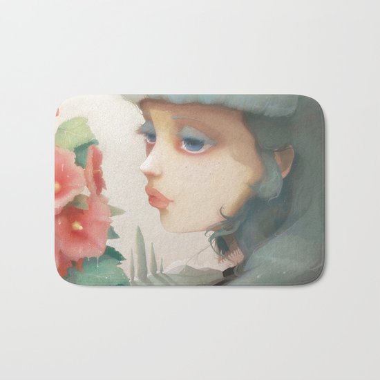 Pensees et roses tremieres Bath Mat