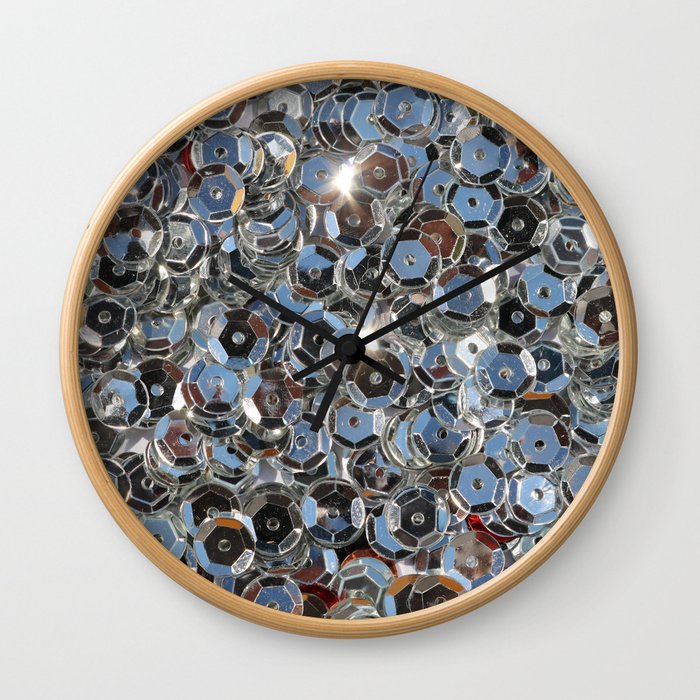 Shiny silver sequins background Wall Clock