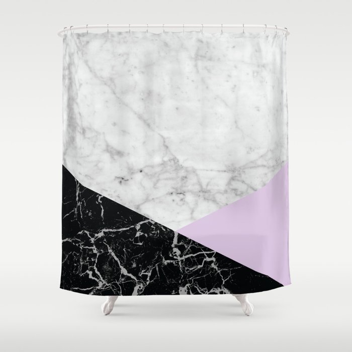 Geometric White Marble Black Granite Light Purple 388 Shower