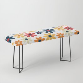 Mid Century Multicolor Abstract Floral Pattern - Red, Blue and Orange Bench