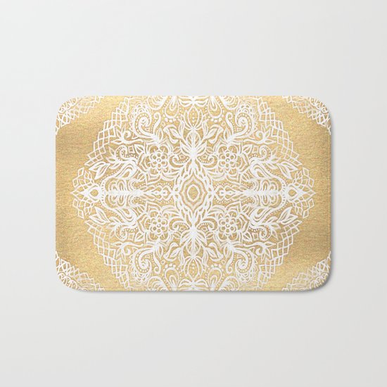 White Gouache Doodle on Gold Paint Bath Mat