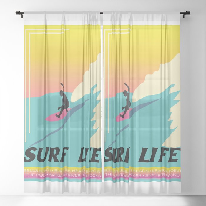Aussie Beach Surfer Sheer Curtain by Sea Lark Art Society6