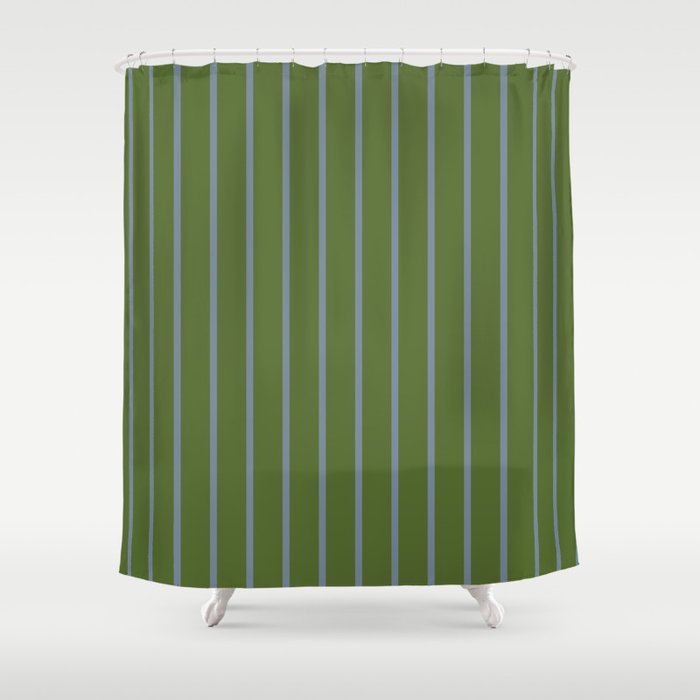 Dark Olive Green & Light Slate Gray Colored Stripes Pattern Shower Curtain