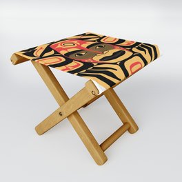 Flat style icon with tribal mask symbol. Native American Indian drawing. Indigenous  symbol. Folding Stool
