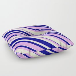 [ Thumbnail: Blue, Plum, and Light Yellow Colored Lines Pattern Floor Pillow ]