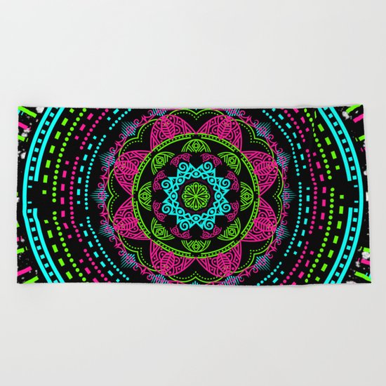 Mandala Energy in Neon Beach Towel