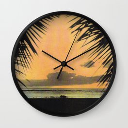 Waikiki Beach Sunset Through the Coconut Trees Wall Clock
