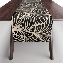 Decorative Leaf Pattern, Floral Prints, Cream and Black Table Runner