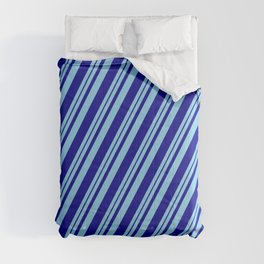 [ Thumbnail: Sky Blue and Dark Blue Colored Stripes Pattern Comforter ]
