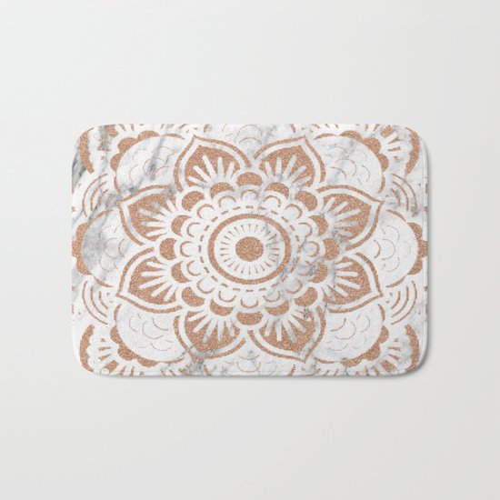 Rose gold marble mandala Bath Mat