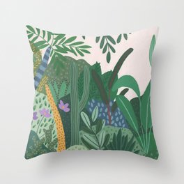 jungle with purple flowers Throw Pillow