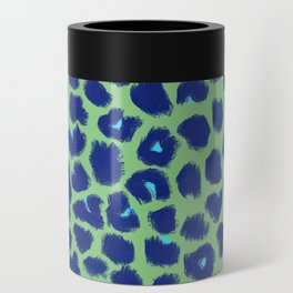 Leopard Spots, Cheetah Print, Blue, Turquoise, Fresh Green, Brush Strokes Can Cooler