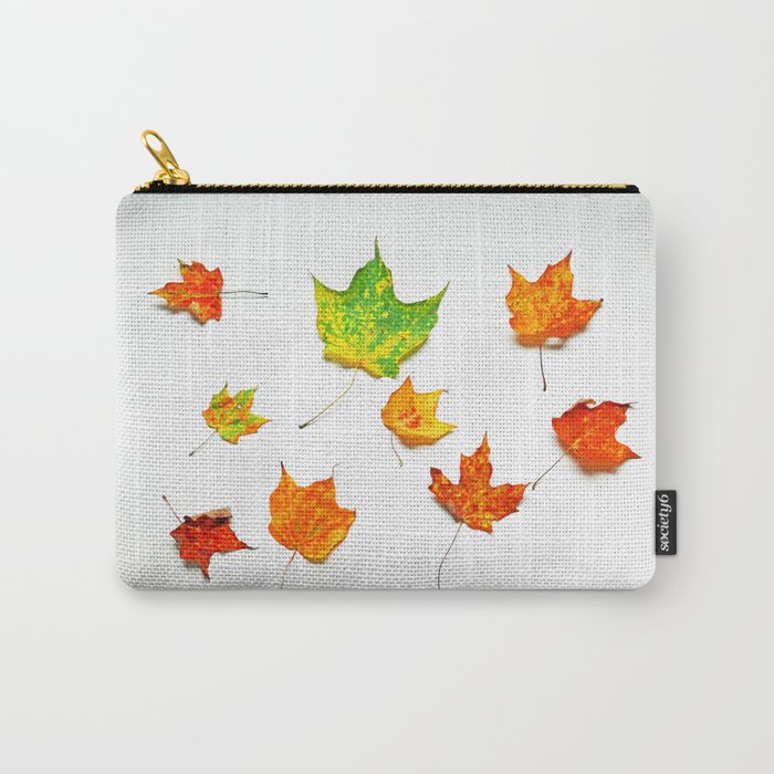 Autumn Leaves on White in Red Orange Yellow and Green Carry-All Pouch