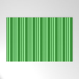 [ Thumbnail: Green and Forest Green Colored Stripes/Lines Pattern Welcome Mat ]