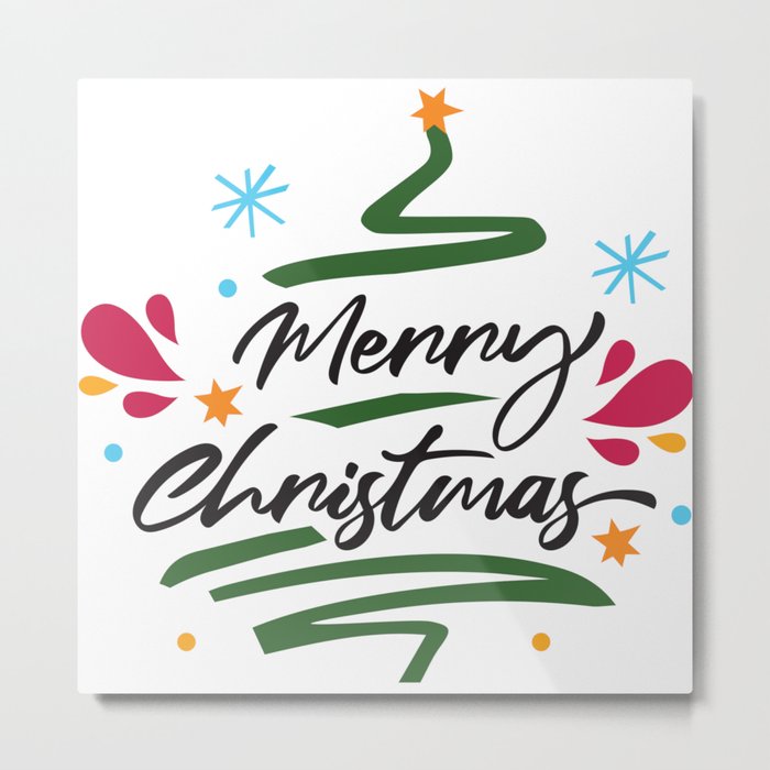 Merry Christmas Tree Modern Decorative Script Metal Print