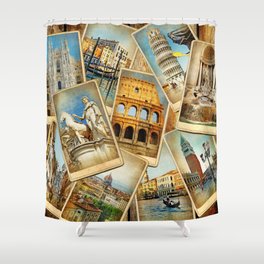 Travel in Italy -vintage photo album collage photos. Travel concepts background Shower Curtain