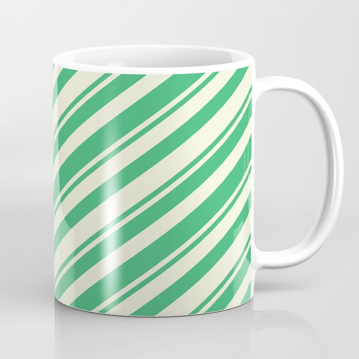 Sea Green & Beige Colored Lines Pattern Coffee Mug