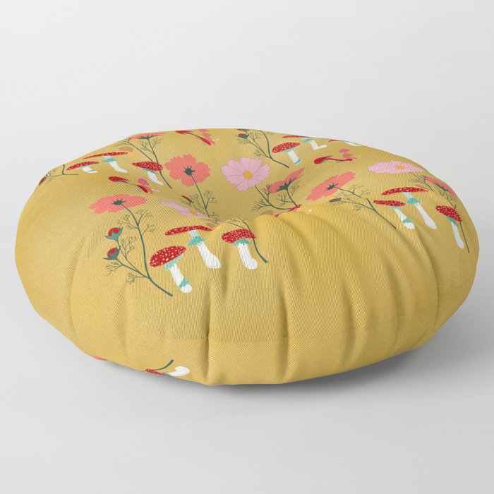 Retro floral shroom Floor Pillow