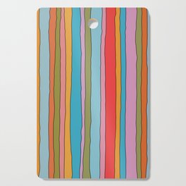Retro Mood Lined Stripe Pattern Muted Blue Red Pink Olive Mustard Cutting Board