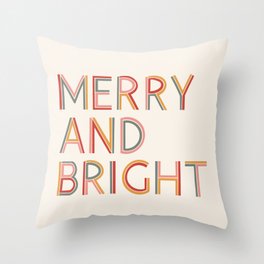Merry and Bright Light Throw Pillow | Digital, Curated, Happynewyear, Lettering, Newyear, Colorful, Merryandbright, Merrychristmas, Illustration, Christmas 