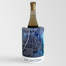 San Antonio Texas Map Navy Blue Turquoise Watercolor USA States Map Wine Chiller