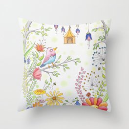 garden and bird Throw Pillow