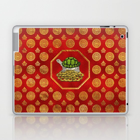 Golden Tortoise / Turtle Feng Shui on red Laptop & iPad Skin