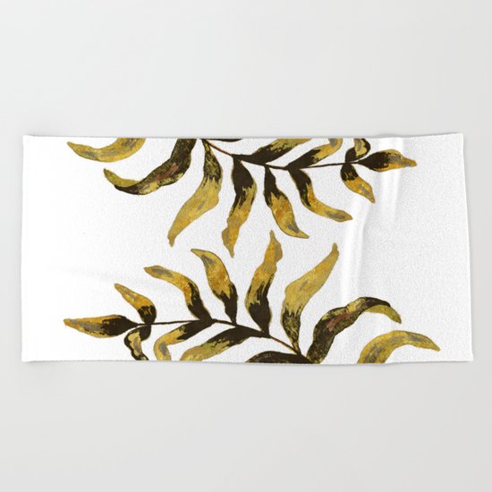 Gold Exotic Palm Leaves - Tropical Design Beach Towel