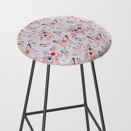 Monochrome anemone flowers and butterflies - floral print Bar Stool