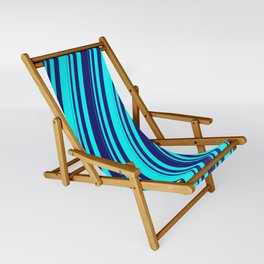 [ Thumbnail: Cyan & Midnight Blue Colored Stripes/Lines Pattern Sling Chair ]