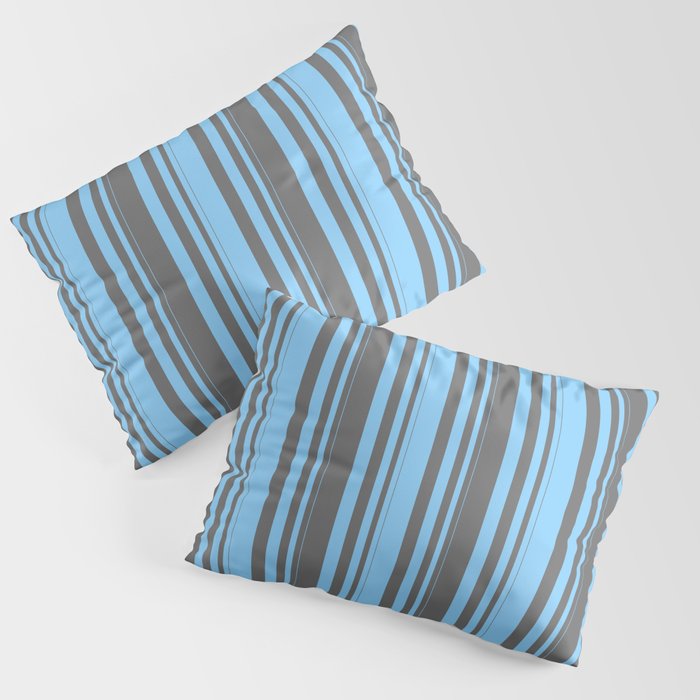 Light Sky Blue and Dim Grey Colored Pattern of Stripes Pillow Sham